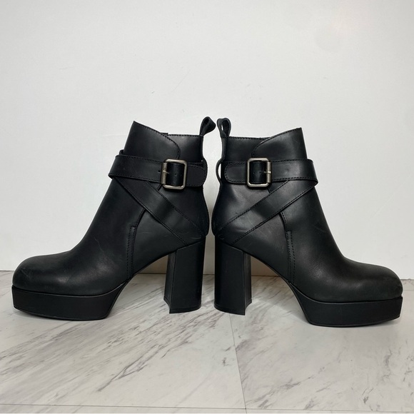 Jeffrey Campbell Amuse Black Leather Square Toe Heeled Platform Boot 7 - Picture 7 of 15